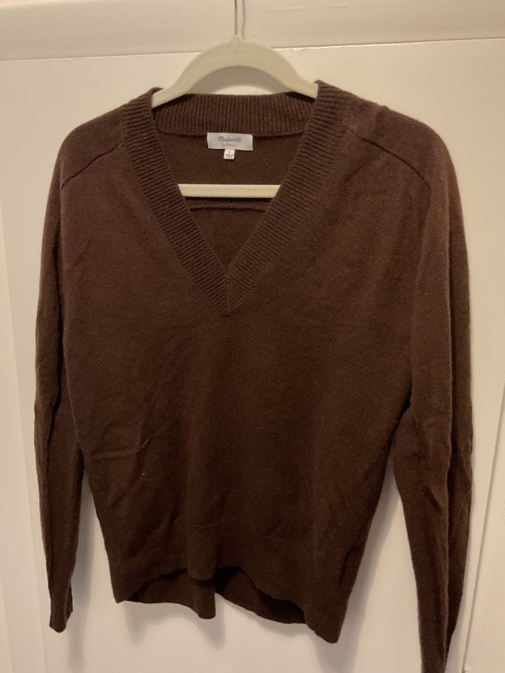 Madewell 100% Cashmere V Neck Sweater, Dark Brown, Size Small